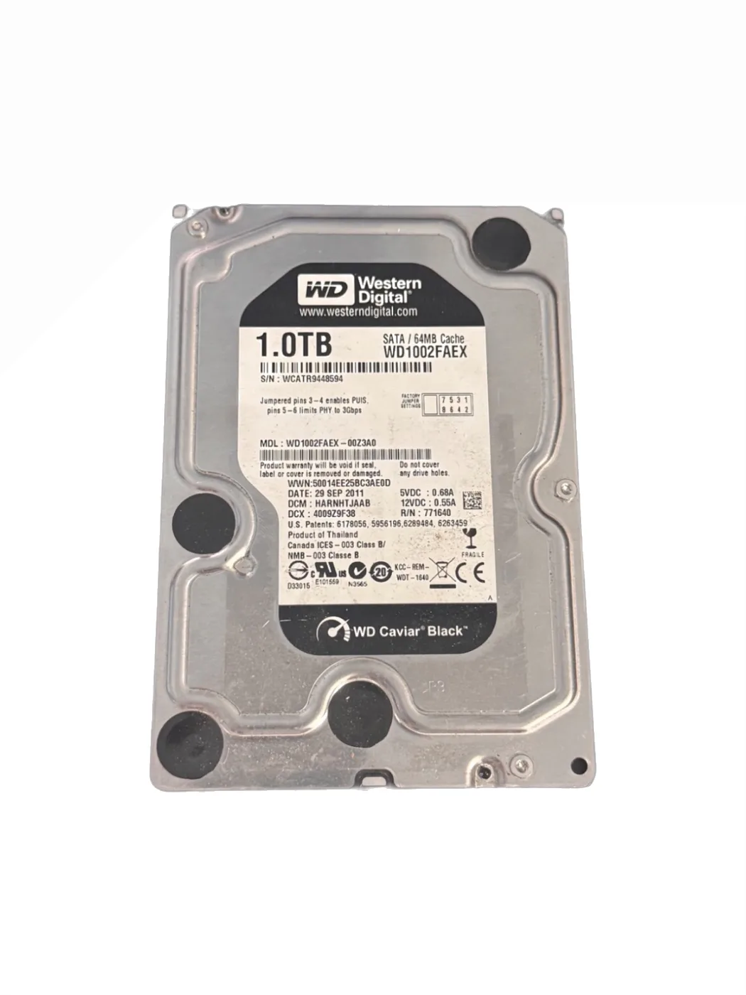 WD Caviar Black 1 TB (1000 GB) 3,5" SATA Performance-Festplatte WD1002FAEX